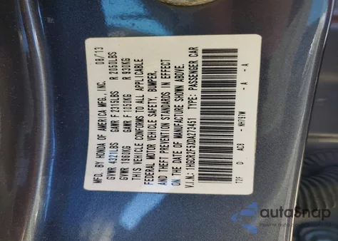 2013 Honda Accord Sport из США, поврежденный, VIN 1HGCR2F5XDA273451